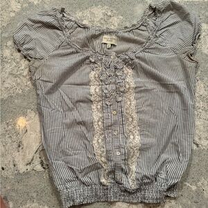 Medium Gilly Hicks Pinstripe Blouse with Lace Detail